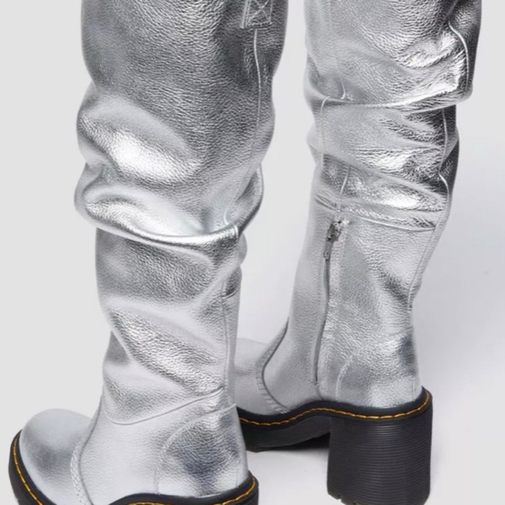 Dr. Martens Silver Metallic Knee-High Heeled Boots - Picture 11 of 14